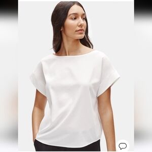 EILEEN FISHER Sandwashed Tencel Bateau Neck Top In White. Size PP(2-4P)